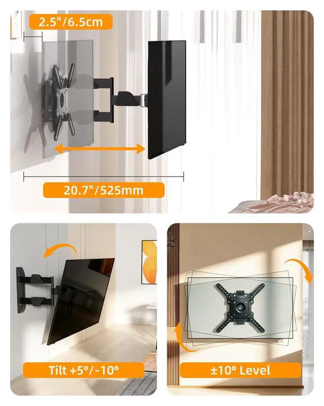 Alt view image 3 of 7 - Vertical Swivel TV Wall Mount for Most 32-50 inch, Long Arm Rotate to Portrait TV Corner Bracket, Support Full Motion 360 Degree, Max VESA 400x400mm Up to 57lbs DY3255