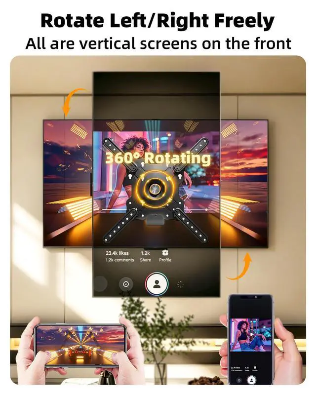 Alt view image 2 of 7 - Vertical Swivel TV Wall Mount for Most 32-50 inch, Long Arm Rotate to Portrait TV Corner Bracket, Support Full Motion 360 Degree, Max VESA 400x400mm Up to 57lbs DY3255