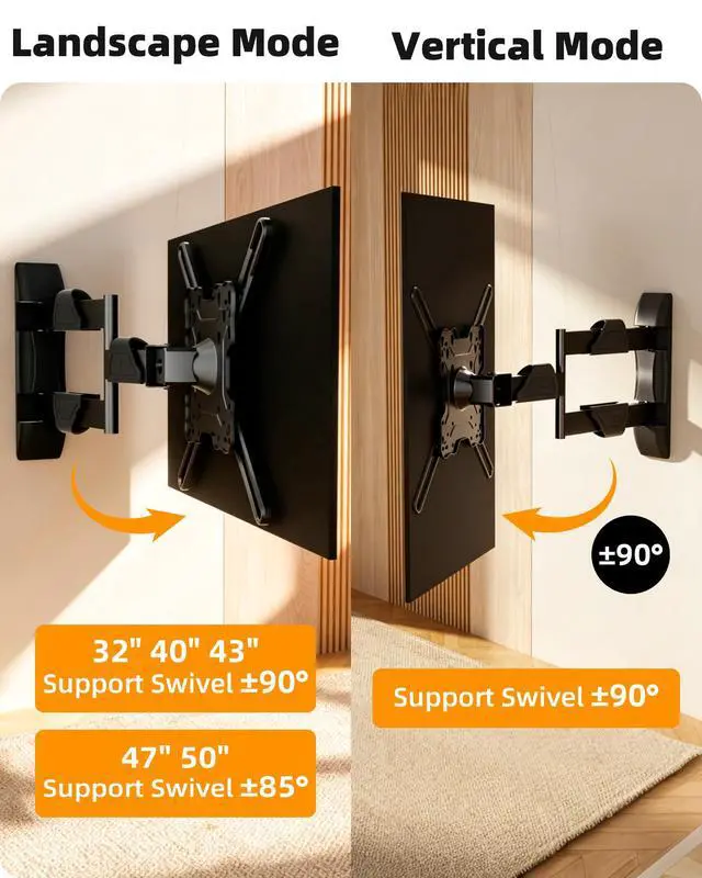 Alt view image 6 of 7 - Vertical Swivel TV Wall Mount for Most 32-50 inch, Long Arm Rotate to Portrait TV Corner Bracket, Support Full Motion 360 Degree, Max VESA 400x400mm Up to 57lbs DY3255