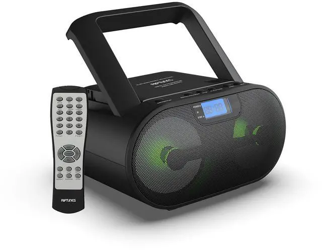 Main image of Portable CD Player Boombox AM FM Radio, Bluetooth, USB, Aux-Input, MP3 CD Stereo Sound with Bass Boost, Party Lights, Headphone Jack, Backlit LCD Display, with Remote, Black