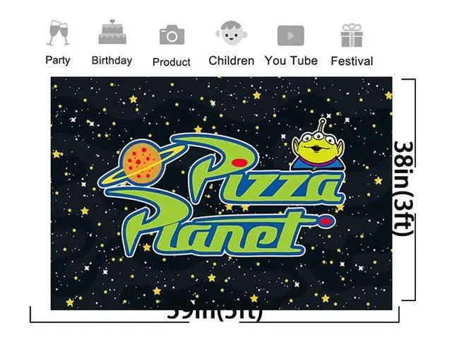 Alt view image 2 of 3 - Pizza Planet Backdrop for Birthday Party Supplies Photo Backgrounds Toy Story Birthday Theme Baby Shower Banner 59x38in yellow