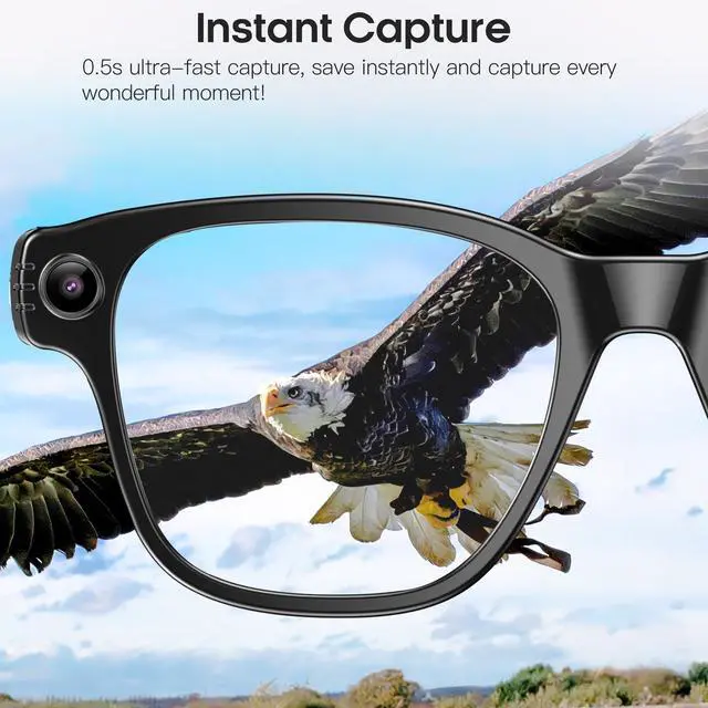 Alt view image 3 of 7 - AI Camera Smart Glasses for Men Women with 8MP, 4K Photo/1200P HD Video Recording, Translation, GPT Voice Assistant, AI Object Recognition, Hands-Free Music/Call,Long Battery Life