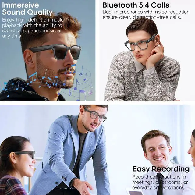 Alt view image 5 of 7 - AI Camera Smart Glasses for Men Women with 8MP, 4K Photo/1200P HD Video Recording, Translation, GPT Voice Assistant, AI Object Recognition, Hands-Free Music/Call,Long Battery Life