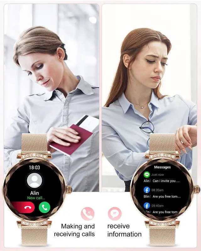 Alt view image 2 of 6 - Smart Watches for Women(Answer/Make Call), 1.19" AMOED Smartwatch for Android iPhone,Fitness Tracker with 120+ Sport Modes, IP68 Waterproof, Heart Rate/Sleep/Spo2 Monitor, Activity Tracker Rose Gold