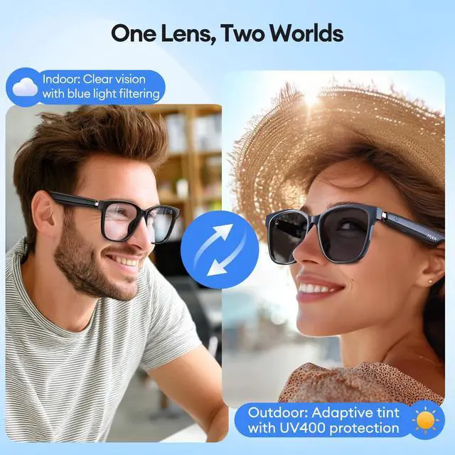 Alt view image 6 of 7 - S7Ultra Auto-Tinting Smart Audio Glasses with Translation Support | Auto-Tinting UV400 Lenses, Prescription Lens Replaceable, 144-Language AI Translation, Open-Ear Audio & Calls