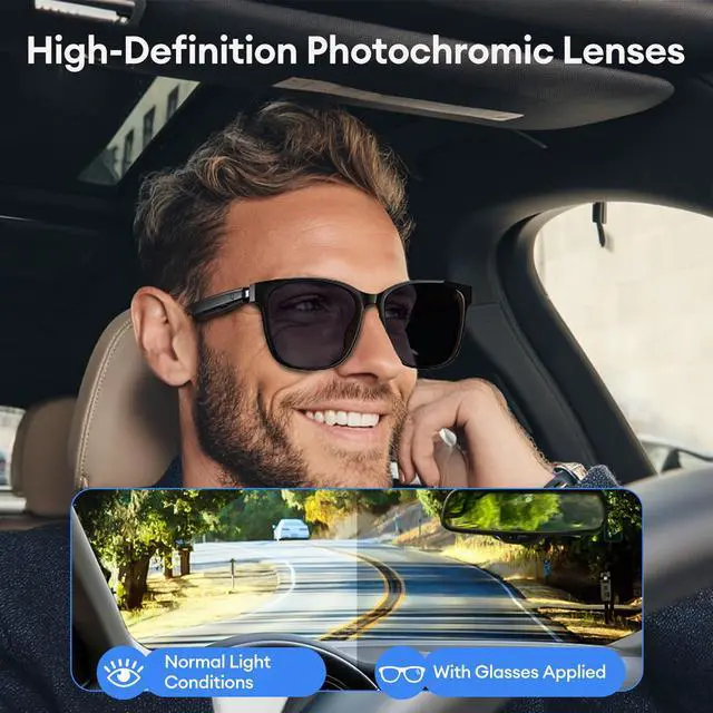 Alt view image 7 of 7 - S7Ultra Auto-Tinting Smart Audio Glasses with Translation Support | Auto-Tinting UV400 Lenses, Prescription Lens Replaceable, 144-Language AI Translation, Open-Ear Audio & Calls