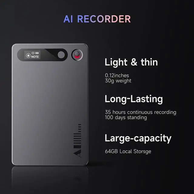 Alt view image 5 of 7 - AI Voice Recorder, 64GB Intelligent Recorder Transcriber AI Note Taker | App Control, Supports 80+ Languages, Transcribe & Summarize, Audio Recorder for Lectures, Meetings, Call, Interview