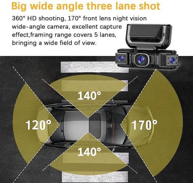 Alt view image 5 of 7 - 4 Channel Dash Cam Front & Rear for Cars with Radar,2K FHD & WDR Night | Dash Cam Include Free ODBII Hardwire 24/7 Parking Surveillance,360° Camera with WiFi,Loop Record,WDR Night
