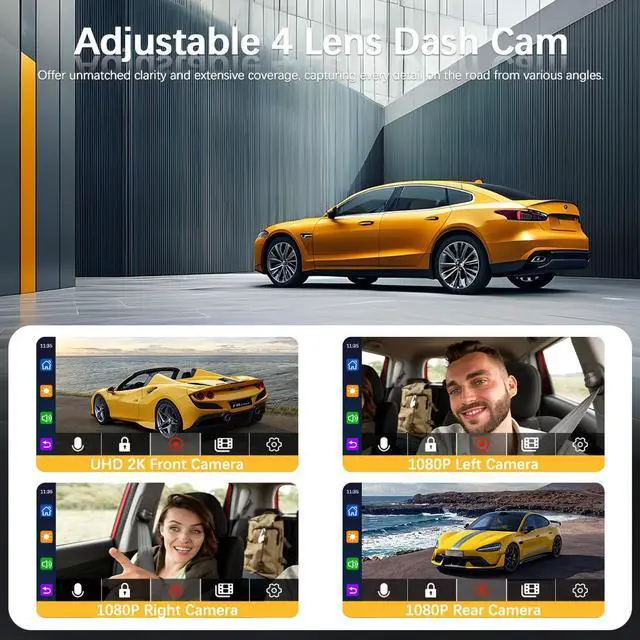 Alt view image 4 of 7 - 4 Channel Dash Cam Front & Rear for Cars with Radar,2K FHD & WDR Night | Dash Cam Include Free ODBII Hardwire 24/7 Parking Surveillance,360° Camera with WiFi,Loop Record,WDR Night