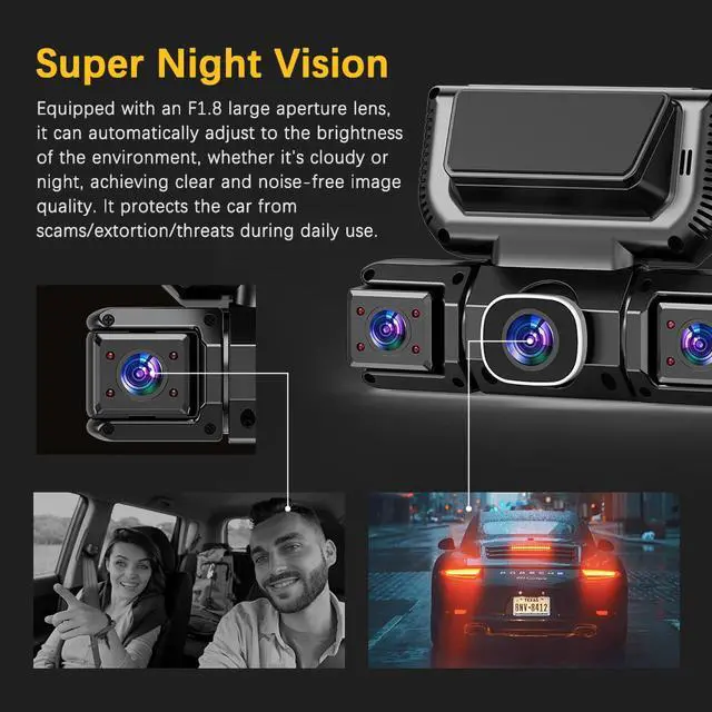 Alt view image 6 of 7 - 4 Channel Dash Cam Front & Rear for Cars with Radar,2K FHD & WDR Night | Dash Cam Include Free ODBII Hardwire 24/7 Parking Surveillance,360° Camera with WiFi,Loop Record,WDR Night