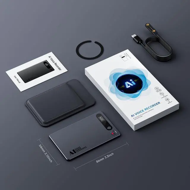 Alt view image 7 of 7 - AI Voice Recorder, 64GB Intelligent Recorder Transcriber AI Note Taker | App Control, Supports 80+ Languages, Transcribe & Summarize, Audio Recorder for Lectures, Meetings, Call, Interview