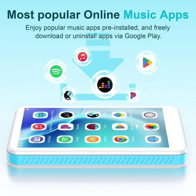 Alt view image 3 of 7 - 160GB MP3 Player with Bluetooth and WiFi D08 Music Player with Spotify,Pandora,Audible,FM Radio, 4" Touchscreen, Built-in Speaker, Android 13.0 MP4 Player Supports Play Store