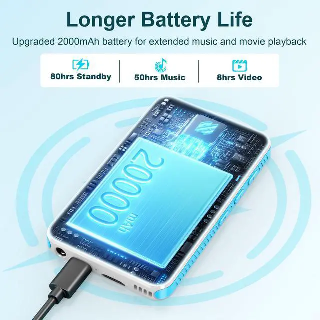 Alt view image 4 of 7 - 160GB MP3 Player with Bluetooth and WiFi D08 Music Player with Spotify,Pandora,Audible,FM Radio, 4" Touchscreen, Built-in Speaker, Android 13.0 MP4 Player Supports Play Store
