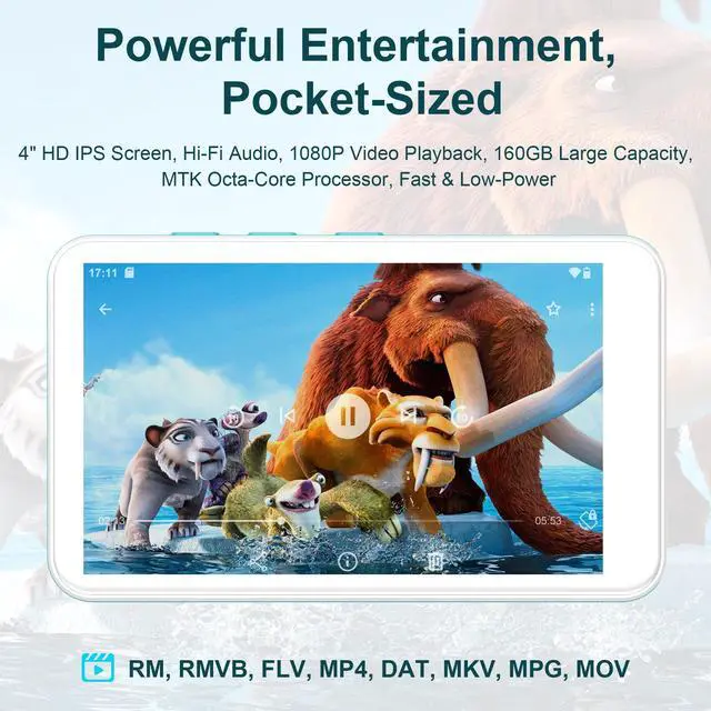 Alt view image 6 of 7 - 160GB MP3 Player with Bluetooth and WiFi D08 Music Player with Spotify,Pandora,Audible,FM Radio, 4" Touchscreen, Built-in Speaker, Android 13.0 MP4 Player Supports Play Store