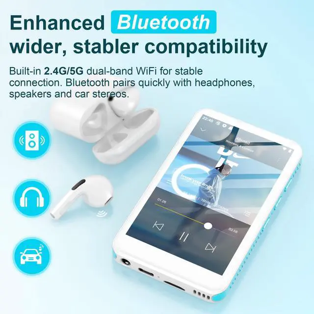 Alt view image 7 of 7 - 160GB MP3 Player with Bluetooth and WiFi D08 Music Player with Spotify,Pandora,Audible,FM Radio, 4" Touchscreen, Built-in Speaker, Android 13.0 MP4 Player Supports Play Store