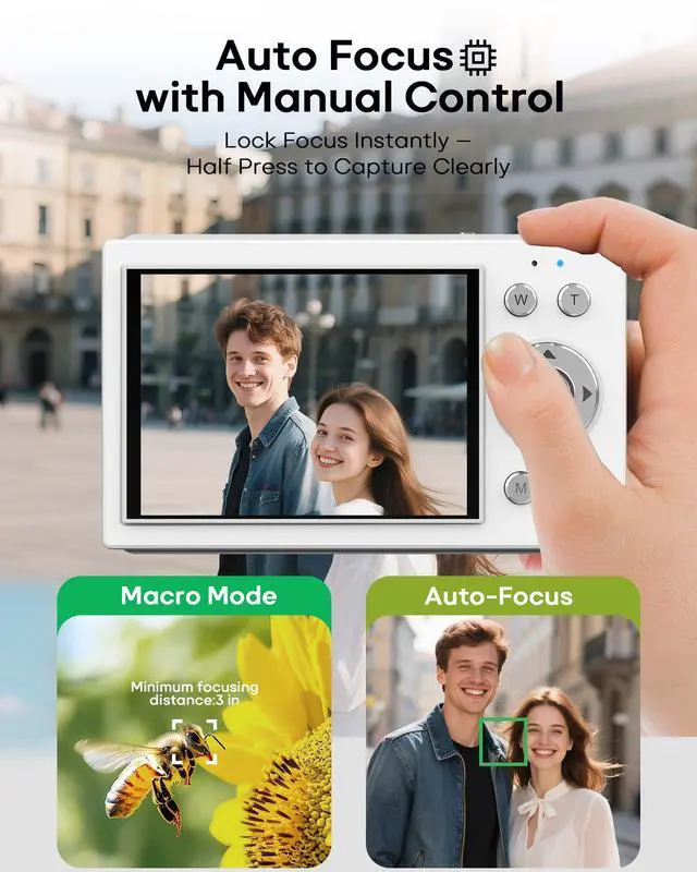 Alt view image 3 of 7 - Digital Camera, 4K Vlogging Camera, Autofocus, 64GB Card, Built-in Battery | 64MP, 16X Zoom, Self-Timer, Compact Digital Camera for Teens Adult Beginners, Ideal for Travel & YouTube - White