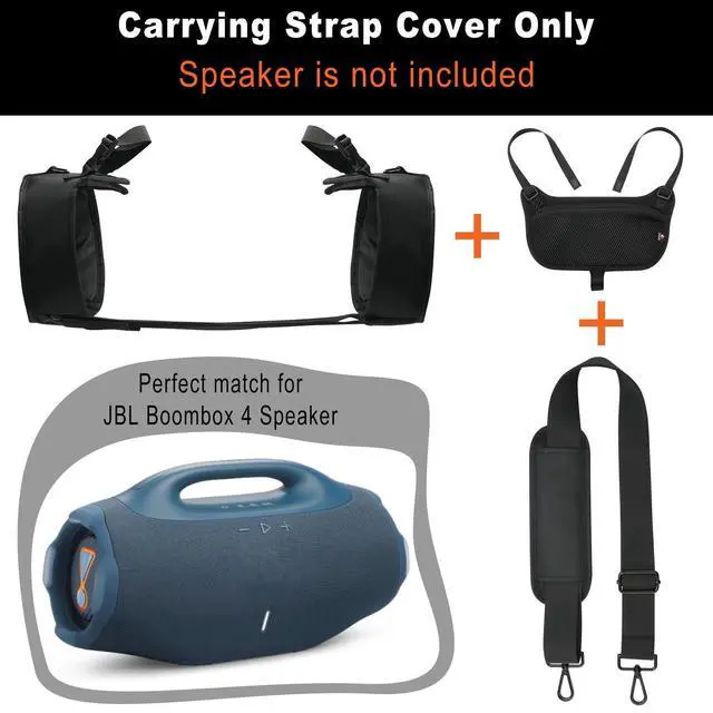 Alt view image 2 of 7 - Travel Carrying Strap Cover Compatible with JBL Boombox 4 Portable Speaker, Two Sides Mesh Cover Protective Case Carrier with Shoulder Strap and Accessory Pouch