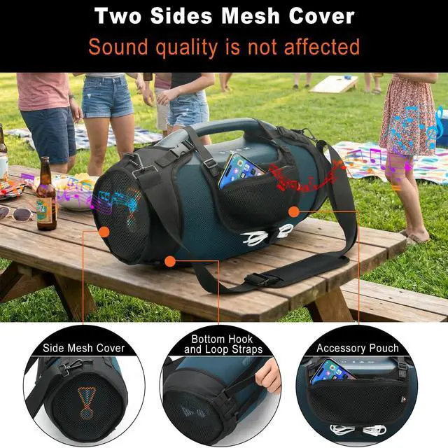 Alt view image 3 of 7 - Travel Carrying Strap Cover Compatible with JBL Boombox 4 Portable Speaker, Two Sides Mesh Cover Protective Case Carrier with Shoulder Strap and Accessory Pouch