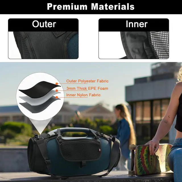 Alt view image 4 of 7 - Travel Carrying Strap Cover Compatible with JBL Boombox 4 Portable Speaker, Two Sides Mesh Cover Protective Case Carrier with Shoulder Strap and Accessory Pouch