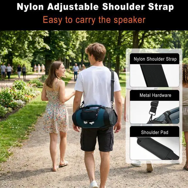 Alt view image 5 of 7 - Travel Carrying Strap Cover Compatible with JBL Boombox 4 Portable Speaker, Two Sides Mesh Cover Protective Case Carrier with Shoulder Strap and Accessory Pouch