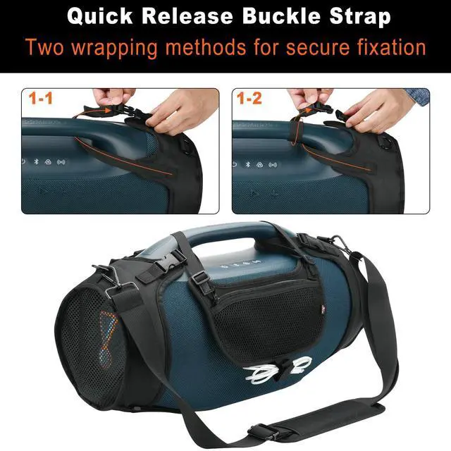 Alt view image 6 of 7 - Travel Carrying Strap Cover Compatible with JBL Boombox 4 Portable Speaker, Two Sides Mesh Cover Protective Case Carrier with Shoulder Strap and Accessory Pouch