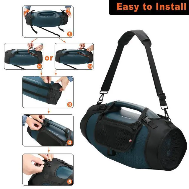 Alt view image 7 of 7 - Travel Carrying Strap Cover Compatible with JBL Boombox 4 Portable Speaker, Two Sides Mesh Cover Protective Case Carrier with Shoulder Strap and Accessory Pouch