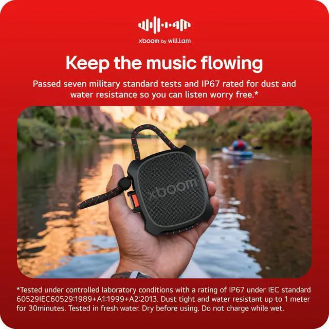 Alt view image 4 of 7 - xboom Rock by will.i.am, Portable Outdoor Bluetooth Speaker, up to 10 Hours, IP67 Dust and Water Resistant, Adjustable Mounting Cord, Black