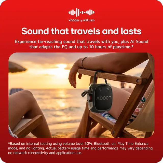 Alt view image 5 of 7 - xboom Rock by will.i.am, Portable Outdoor Bluetooth Speaker, up to 10 Hours, IP67 Dust and Water Resistant, Adjustable Mounting Cord, Black