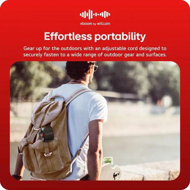 Alt view image 6 of 7 - xboom Rock by will.i.am, Portable Outdoor Bluetooth Speaker, up to 10 Hours, IP67 Dust and Water Resistant, Adjustable Mounting Cord, Black
