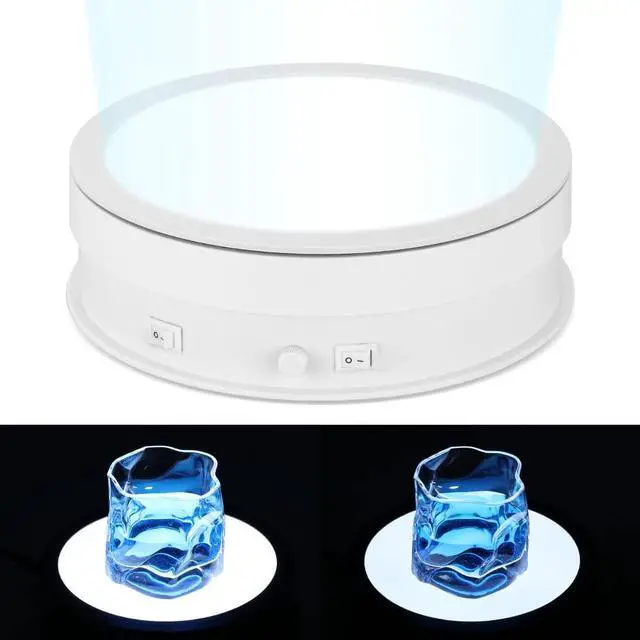 Main image of Rotating Display Stand with LED Light 7.9in/44lb | Electric Turntable 360 Degrees Adjustable Lighting for Jewelry, Crystal, Product, Photography, Video, Live (White)