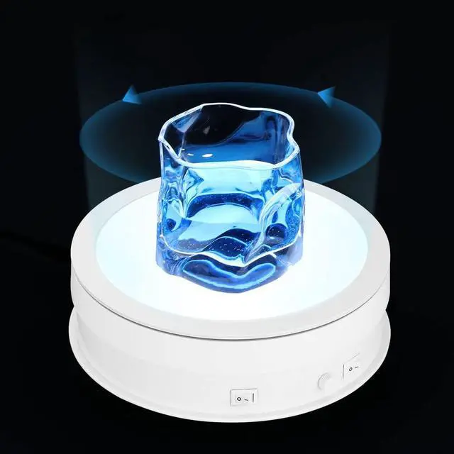 Alt view image 7 of 7 - Rotating Display Stand with LED Light 7.9in/44lb | Electric Turntable 360 Degrees Adjustable Lighting for Jewelry, Crystal, Product, Photography, Video, Live (White)