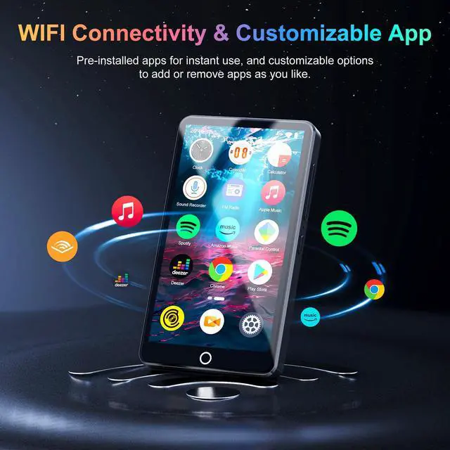 Alt view image 2 of 7 - 96GB MP3 Player with Bluetooth and WiFi, 4.0'' IPS Touch Screen MP4 Players, Android Music Player Built-in Speaker, Support Spotify, Amazon Music, Deezer, Audible, FM Radio, Expandable Up to 1TB