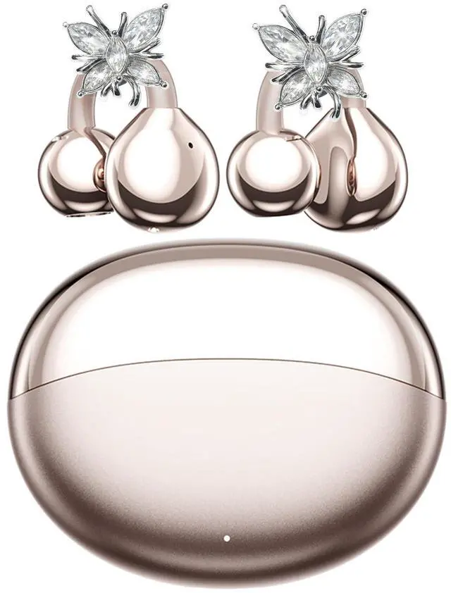 Main image of Clip-On Open Ear Earbuds with Detachable Crystal Butterfly Earrings | Bluetooth 6.0 Wireless Headphones for Women, 60H Playtime, Comfortable Fit for Small Ears, Sports, Glasses Wearers,Rose Gold