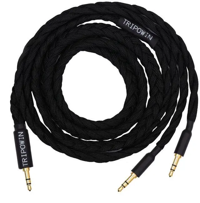 Main image of Tripowin GranVia Upgraded OFC Headphone Replacement Cable | Dual 3.5mm Connector to 3.5mm Stereo Headphone Cable for HE4XX/HE-400i/HE400se/Goldplanar/Focal ELEGIA, Black, 1.5m