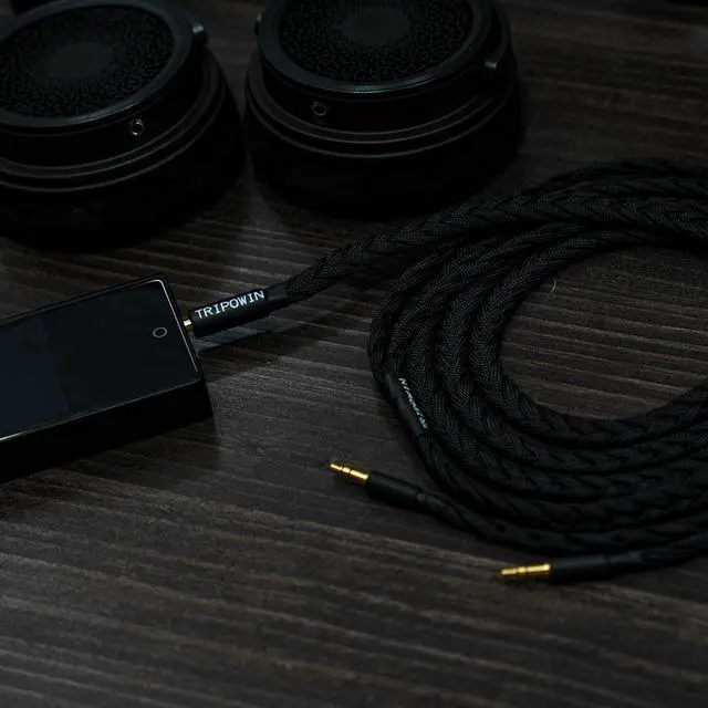 Alt view image 6 of 7 - Tripowin GranVia Upgraded OFC Headphone Replacement Cable | Dual 3.5mm Connector to 3.5mm Stereo Headphone Cable for HE4XX/HE-400i/HE400se/Goldplanar/Focal ELEGIA, Black, 1.5m