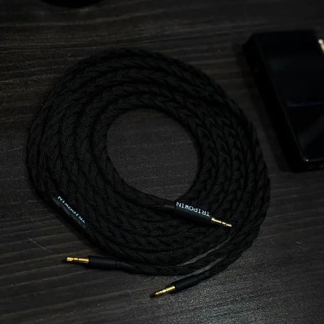 Alt view image 7 of 7 - Tripowin GranVia Upgraded OFC Headphone Replacement Cable | Dual 3.5mm Connector to 3.5mm Stereo Headphone Cable for HE4XX/HE-400i/HE400se/Goldplanar/Focal ELEGIA, Black, 1.5m