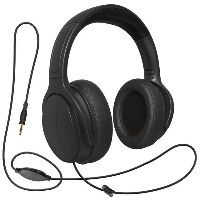 Main image of Long Cord TV Headphones for Seniors with Volume Control | Wired over-ear design with soft padding and an adjustable headband; includes a 3.5 mm AUX plug and no microphone