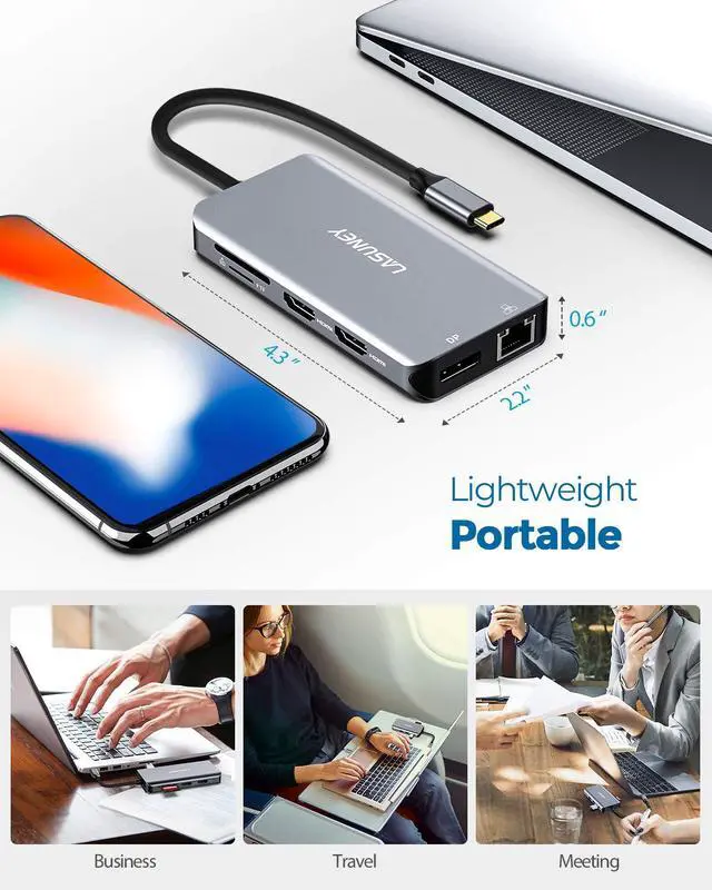 Alt view image 7 of 7 - Triple Display 10 in 1 USB Type C HUB with to 2 HDMI, Displayport, PD3.0, Ethernet, 3 USB Ports, SD/TF, Multiport Adapter Docking Station Dongle for Laptop