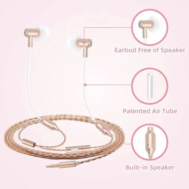 Alt view image 5 of 7 - Air Tube Headphones EMF Free Airtube Earbuds Wired Air Tube Headset with Microphone in Ear Earphones Noise Cancelling for Safe Listening - Gold