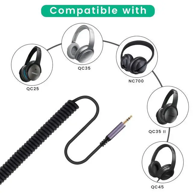 Alt view image 2 of 7 - Coiled Audio Cable for Bose QuietComfort Ultra, QC45, QC35, QC25 Headphones | 2.5mm to 3.5mm(1/8") Extension Aux Cord with 6.35mm Adapter, 4ft to 14ft Long