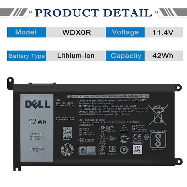 Alt view image 2 of 6 - DELL WDX0R Notebook Battery for Dell Inspiron 15 7579 7573 7560 7569 7570 5565 5567 5568 5570 5578 5579 7586 13 7368 7378 5368 5378 5379 17 5765 5767 5775 Latitude 3490 3590 P66F P58F P32E11.4V 42Wh