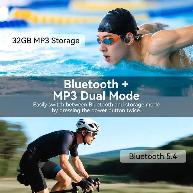 Alt view image 2 of 7 - Swimming Headphones,Bone Conduction Headphones Bluetooth 5.4,IP68 Waterproof,32G Memory Sports Headphone,Underwater Headphone with MP3-Player for Swim,Open Earphones for Swimming Running