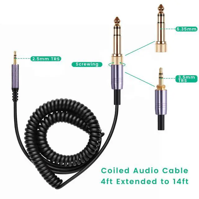 Alt view image 7 of 7 - Coiled Audio Cable for Bose QuietComfort Ultra, QC45, QC35, QC25 Headphones | 2.5mm to 3.5mm(1/8") Extension Aux Cord with 6.35mm Adapter, 4ft to 14ft Long