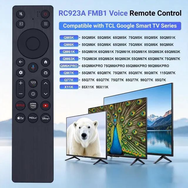 Alt view image 4 of 7 - New RC923A FMB1 Replacement for TCL Smart TV Voice Remote Compatible with TCL QLED Mini LED 4K UHD Google Smart TV G0401-000267, QM5K QM6K QM7K Q77K Series