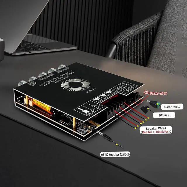 Alt view image 3 of 7 - Bluetooth Digital Amplifier Board, 160W×2+220W Subwoofer 2.1 Channel Audio Receiver Power Amplifier Module with Treble and Bass Control for DIY Speakers-HT21