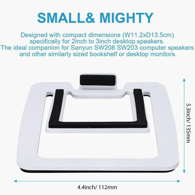 Alt view image 2 of 7 - SW601 15° Tilted Speaker Stands for 2-3 Inch Speakers (Pair, White) | Aims Sound at Ear Level - Damping Foam Reduces Vibration - Steel Base - 4.4x5.3 in - Fits SW208 and 2-3 Inch Models