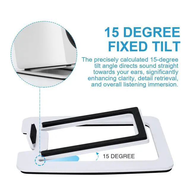 Alt view image 3 of 7 - SW601 15° Tilted Speaker Stands for 2-3 Inch Speakers (Pair, White) | Aims Sound at Ear Level - Damping Foam Reduces Vibration - Steel Base - 4.4x5.3 in - Fits SW208 and 2-3 Inch Models
