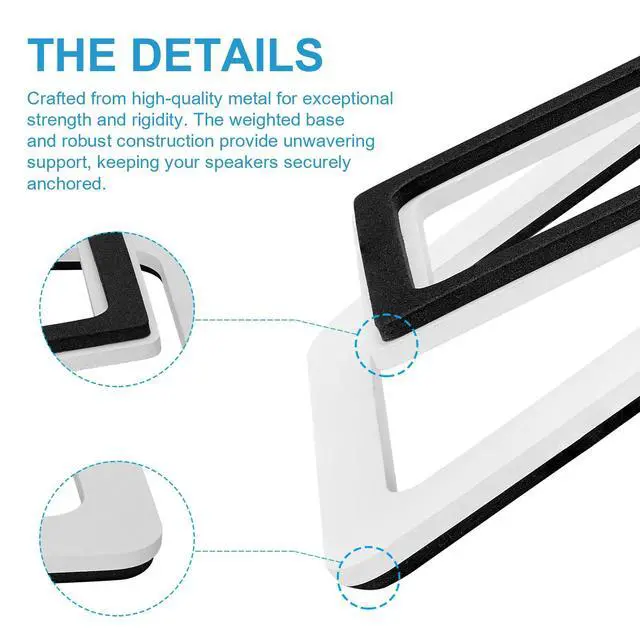 Alt view image 4 of 7 - SW601 15° Tilted Speaker Stands for 2-3 Inch Speakers (Pair, White) | Aims Sound at Ear Level - Damping Foam Reduces Vibration - Steel Base - 4.4x5.3 in - Fits SW208 and 2-3 Inch Models