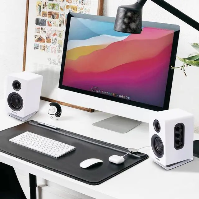 Alt view image 7 of 7 - SW601 15° Tilted Speaker Stands for 2-3 Inch Speakers (Pair, White) | Aims Sound at Ear Level - Damping Foam Reduces Vibration - Steel Base - 4.4x5.3 in - Fits SW208 and 2-3 Inch Models