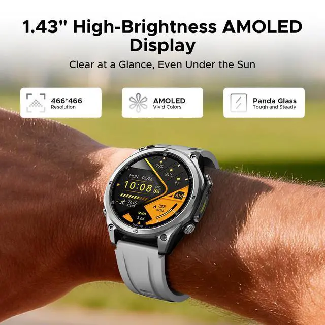 Alt view image 4 of 7 - ANYWISE W1 LITE Smart Watches for Men, 1.43''AMOLED Mens Smart Watch for Android/iOS, 5ATM Waterproof Fitness, 170+ Sports Modes, Answer/Make Calls/12 Days Battery/Heart Rate/Sleep Monitor